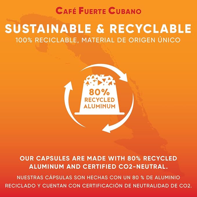 Café Fuerte Cubano, Aluminum Espresso Capsules, Compatible with Nespresso Original Machines, Dark Roast, Intensity 13, High Caffeine, Recyclable Coffee Pods, Roasted and Packaged in USA (40 Count)