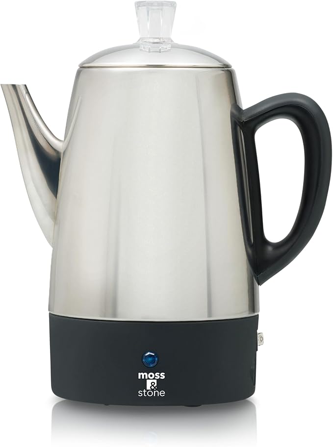Moss & Stone Percolator Coffee Pot Electric 10 Cup, Stainless Steel Coffee Maker. With Keep Warm Function, 10 Cups Stainless Steel Percolator With Coffee Basket