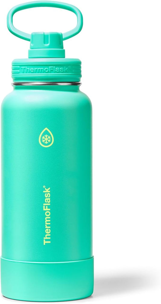 ThermoFlask 32 oz Double Wall Vacuum Insulated Stainless Steel Water Bottle with Spout Lid, Screamin' Green