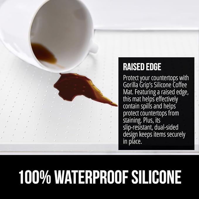 GORILLA GRIP Silicone Coffee Mat, Espresso Machine Bar Accessories, Keep Kitchen Counters Clean, Stays in Place, Waterproof and Heat Resistant Dish Drying Mats, Home Decor Essentials, 11.5x18.11 White