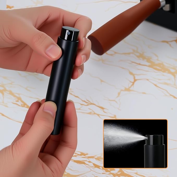 Coffee Bean Dosing Cup and Spray Bottle Kit - Ceramic Single Dosing Tray,Static Reducing Spray (Black)
