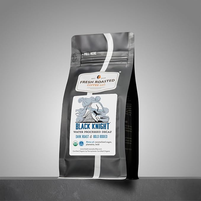 Fresh Roasted Coffee, Organic Black Knight Water-Processed Decaf | USDA Organic, Kosher | Dark Roast 12 oz Whole Bean