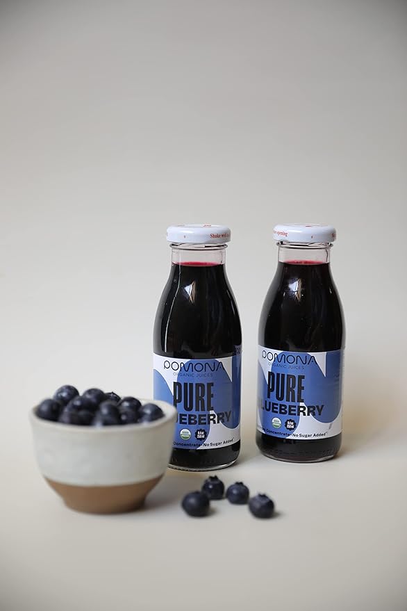 Pomona Organic Juices Pure Blueberry Juice, Cold Pressed Organic Juice, Non-GMO, No Sugar Added, Not from Concentrate, Gluten Free, Kosher Certified, Preservative Free, 8.4 Ounce (Pack of 12)