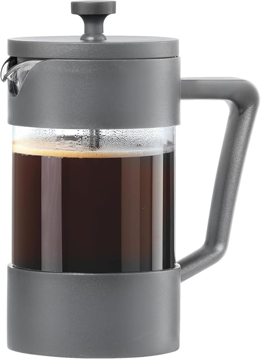 Oggi Borosilicate Glass French Press Coffee Maker (20oz)- 5 Cup Capacity, Coffee Press, Single Serve Coffee Maker, Stainless Steel Lid & Plunger, Make Great Coffee Gifts, Gray