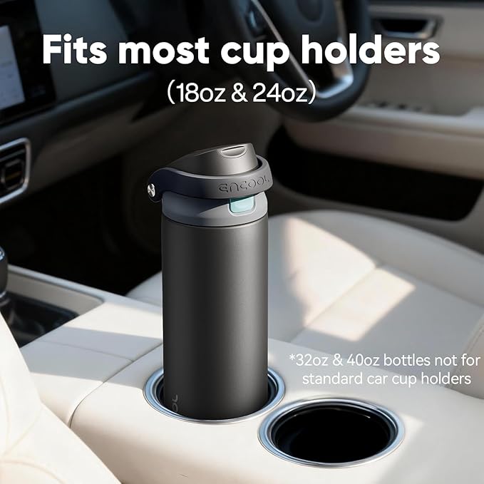 ENCOOL Leakproof Insulated Water Bottle with Straw Dual-Sip Water Bottle Bag-Safe Design for Work, Commute & Gym – Keeps Drinks Cold All Day, 24 oz, Blush Butterfly
