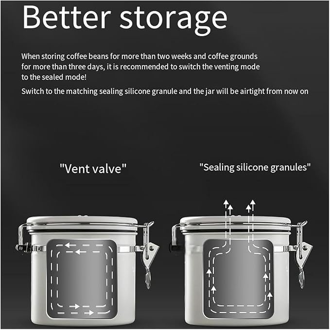 1200/1500/1800/2800ML Large Capacity Coffee Bean Vacuum Storage Container - Food-Grade Stainless Steel Airtight Canister With One-Way Air Valve For Grains, Tea, Nuts & Coffee Grounds(Silver,X-Large)
