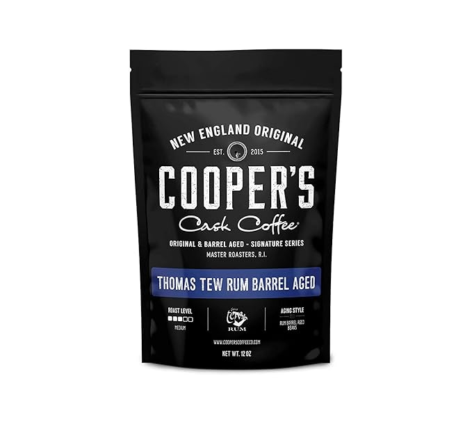Rum Barrel Aged Coffee - Single Origin Rwanda Coffee Beans Aged in Thomas Tew RUM Barrels - 5lb Bags, Ground Coffee