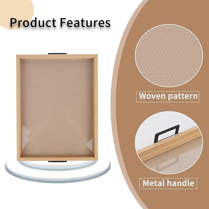 Leather Woven Surface Wooden Service Tray with Metal Handles,14.5inx10.4in Food Drinks Tray for Coffee Table, Breakfast, Dinner & Bar,Kitchen,Party (Leather Surface/Medium Size)