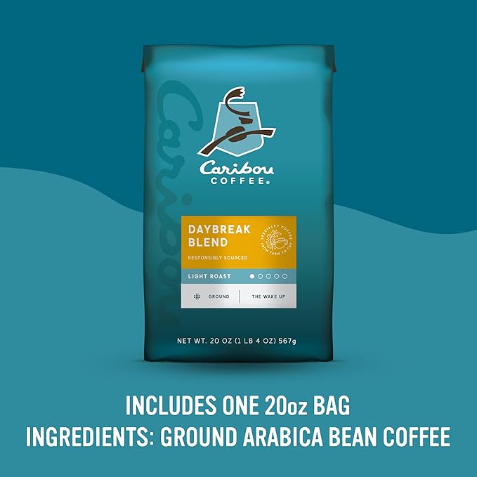 Caribou Coffee, Light Roast Ground Coffee, 100% Arabica Coffee - Daybreak Morning Blend 20 Ounce Bag