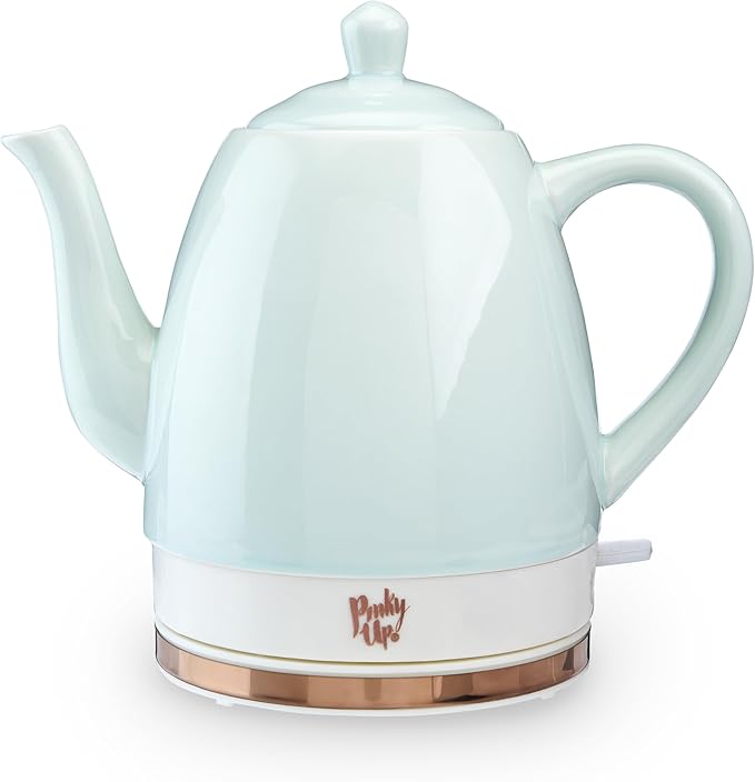 Pinky Up Noelle 1.5 L Ceramic Gooseneck Spout Electric Tea Kettle with Temperature Control - Cordless Design for Boiling Water Pot, Mint, Rose Gold