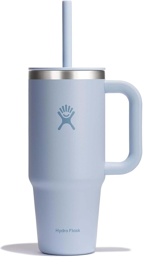 Hydro Flask Travel Tumbler with Handle, Lid and Straw - Insulated Stainless Steel in 24 Oz Surf
