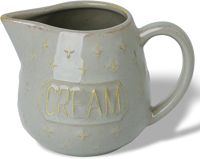 Creamer Pitcher,10 OZ Ceramic Creamer Pitcher with Handle for Milk, Sauces, Salad, Coffee, Farmhouse Kitchen Decor, Microwave & Freezer Safe (Vintage Grey)