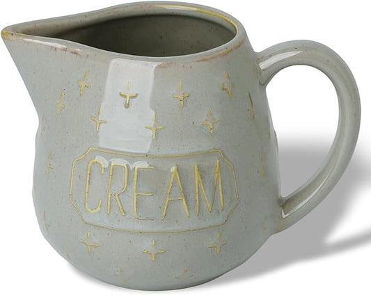 Creamer Pitcher,10 OZ Ceramic Creamer Pitcher with Handle for Milk, Sauces, Salad, Coffee, Farmhouse Kitchen Decor, Microwave & Freezer Safe (Vintage Grey)