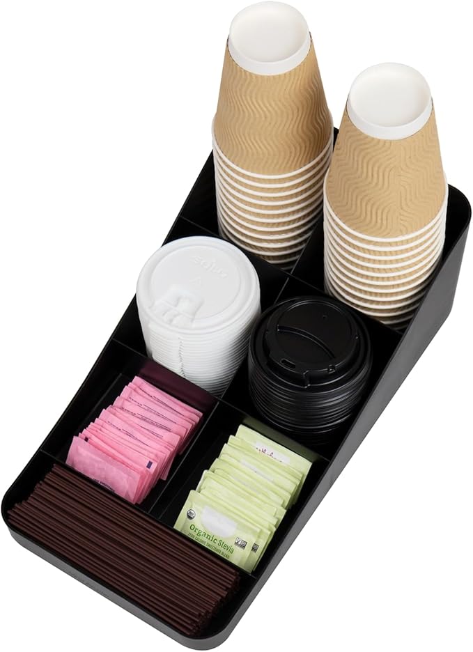 Mind Reader Cup and Condiment Station, Set of 2, Countertop Organizer, Coffee Bar, Kitchen, 7.25"L x 15.5"W x 5.25"H, Black