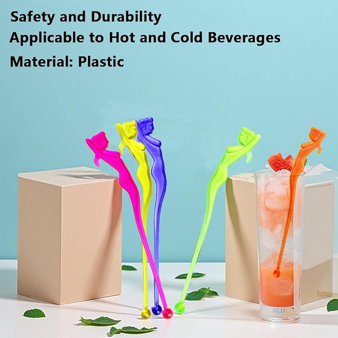 50 Pcs 5.9" Extra-Long Plastic Cocktail Swizzle Sticks, Unique Tropical Design Drink Stirrers Reusable Novelty Swizzle Sticks for Cocktails, Juices, and Party Beverages