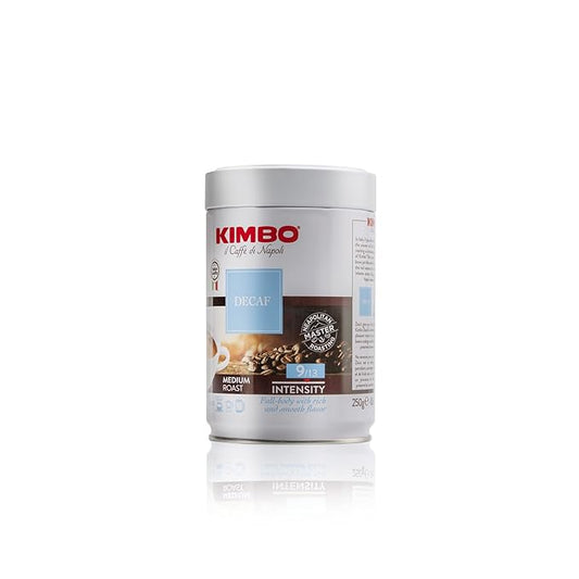 Kimbo Espresso Decaffeinato Ground Coffee - Blended and Roasted in Italy - Medium Roast with a Full-body Rich and Smooth Flavor - 8.8 oz Can
