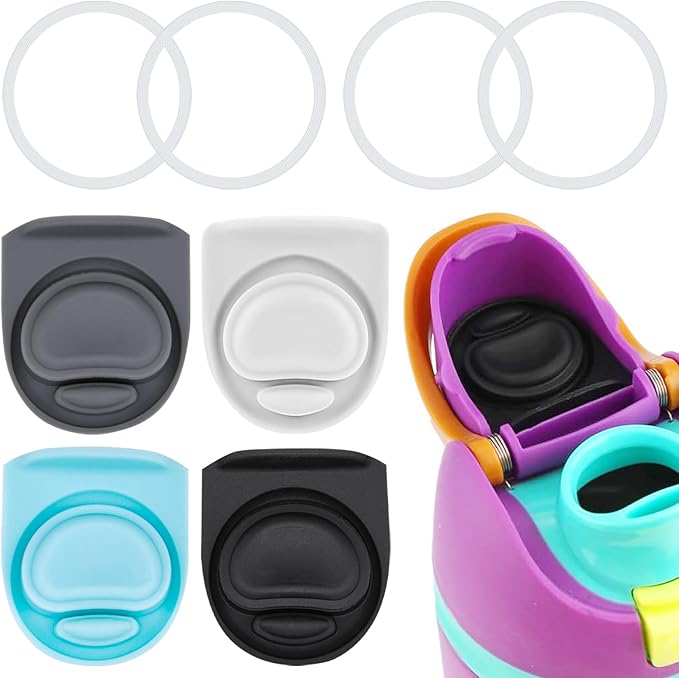 4pcs Replacement Stopper and 4pcs Ring Compatible with Owala FreeSip 24oz 32oz,Water Bottle Top Gasket Lid for Owala 16/19/24/32/40oz Seal Bottle Mouth Cap Silicone Stopper Insert Parts Accessories