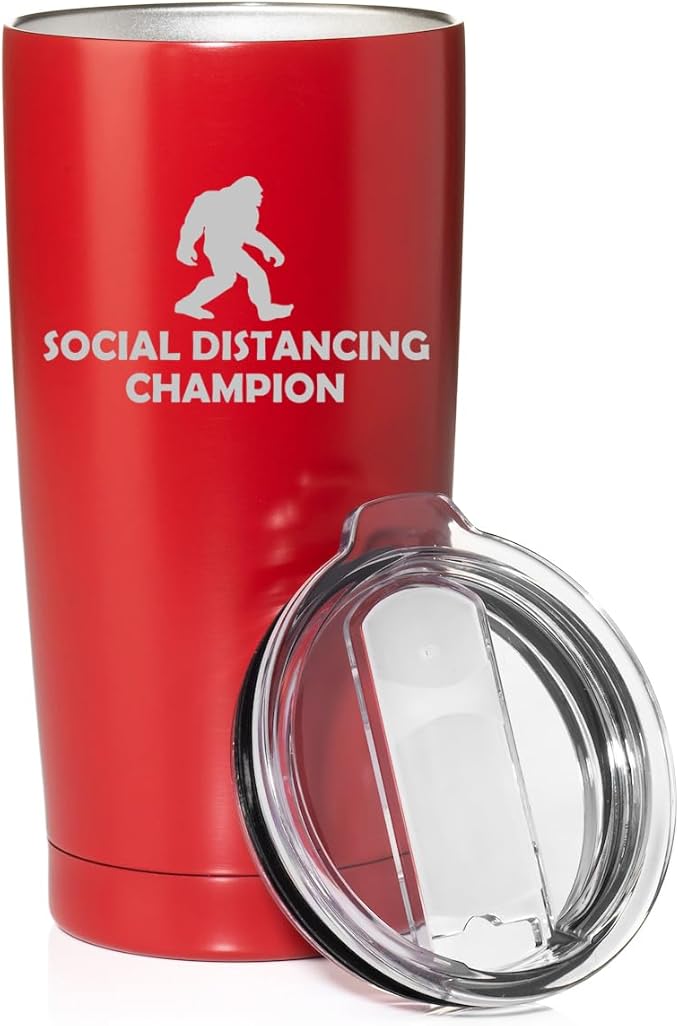 Smooth Body Tumbler Stainless Steel Vacuum Insulated Travel Mug Cup Gift Social Distancing Champion Bigfoot Sasquatch (Red, 20 oz)