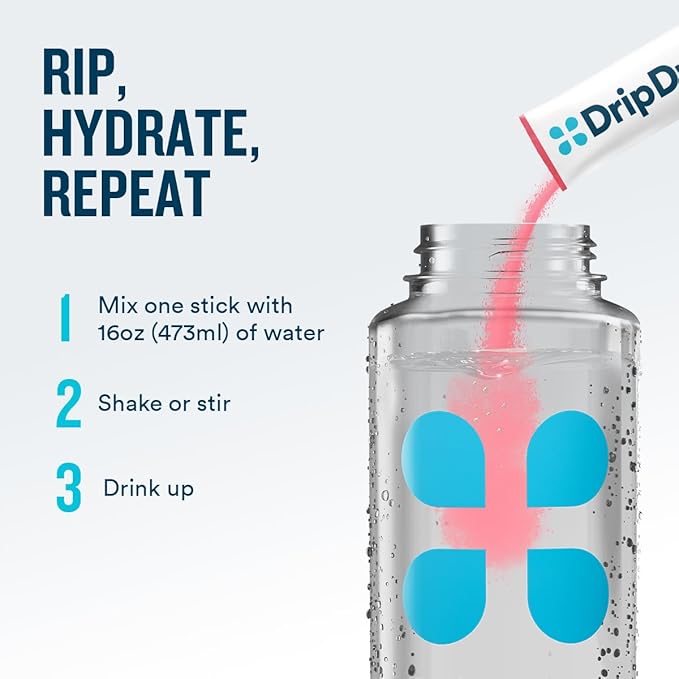DripDrop Zero Sugar Plus - Sugar Free Hydration Packets - Single Serve Electrolytes Powder Drink Mix - Raspberry Lemonade, Watermelon, Tangerine, Tropical Punch - Non-GMO, Gluten Free, Vegan- 8 Sticks