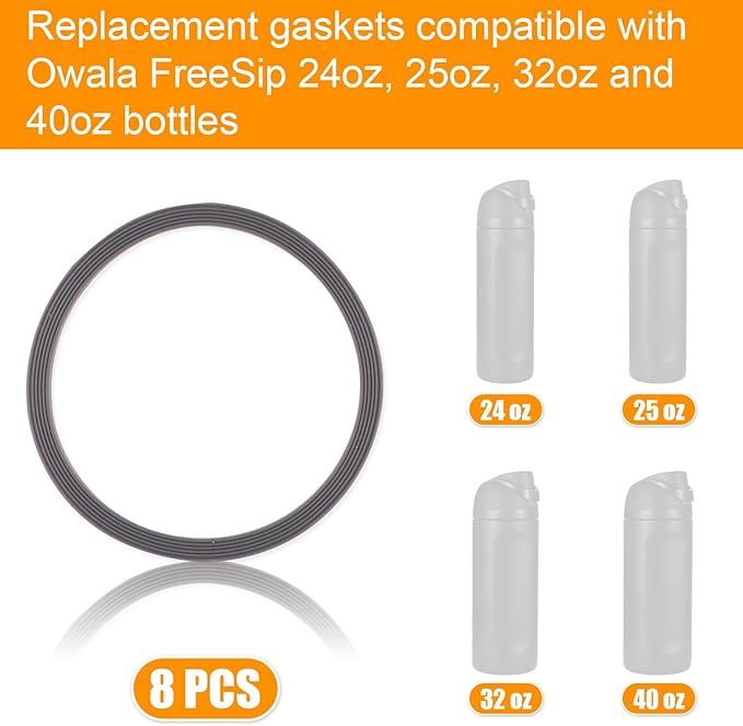8 Pcs Water Bottle Gasket Replacement for Owala FreeSip, Gray Silicone Lid Seal O Ring Replacement Parts for Owala FreeSip Water Bottle 24/25/32/40oz