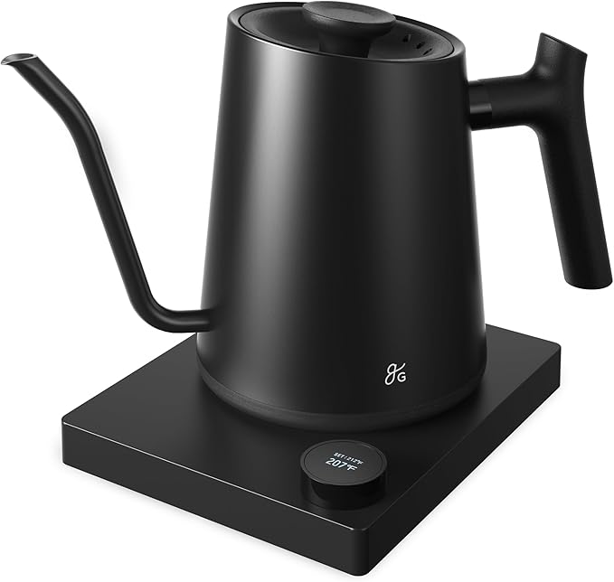Greater Goods Electric Gooseneck Kettle, 1200W Stainless Steel with Precision Temperature Control, Fast Boil, BPA-Free, Ideal for Pour Over Coffee and Tea, 0.8L (Onyx Black)
