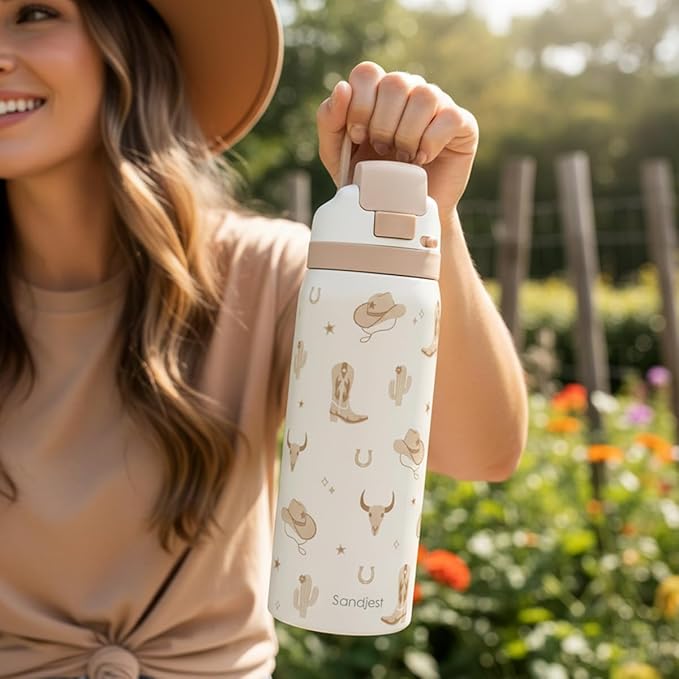 Cowgirl Insulated Stainless Steel Water Bottle with Straw for Sports and Travel, 32oz, Gifts for Women Girls Friends Teens Birthday Christmas