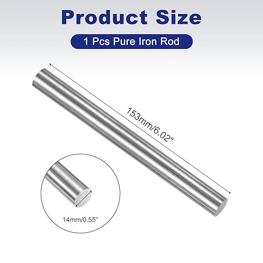PATIKIL Pure Iron Bar, 0.55" Diameter 6.02" Length Iron String Rod Steel Stick DIY Craft Supplies for Crafting Science Lab Testing