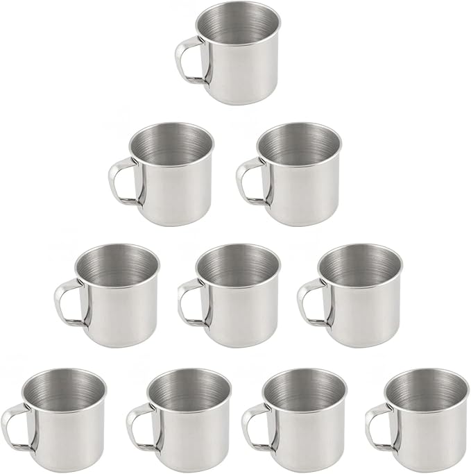 Liang baobao Stainless Steel Coffee Mugs 6oz Cups with Handle Set of 10 for Drinking Tea, Latte Espresso, Juice or Water