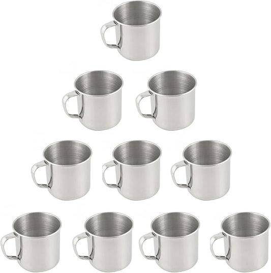 Liang baobao Stainless Steel Coffee Mugs 6oz Cups with Handle Set of 10 for Drinking Tea, Latte Espresso, Juice or Water