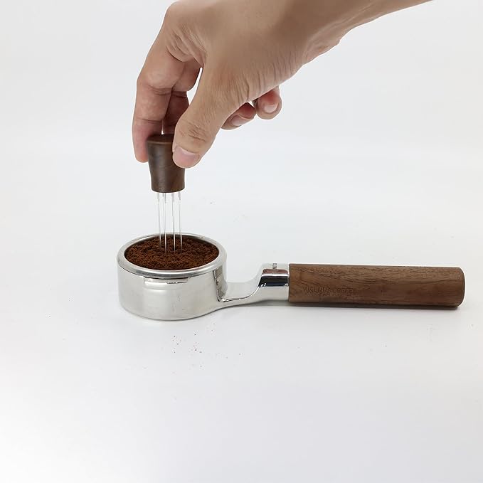 Handmade Walnut WDT Tool Espresso Distribution Tool with Magnetic Stand for Barista, 304 Stainless Steel 8 Needles 0.35mm