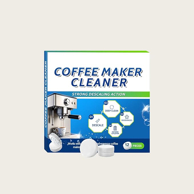 Coffee Machine Descaler Cleaner Tablets - 12 Count, Universal Fit for All Coffee Makers, Removes Oil & Mineral Buildup, Deep Cleaning Solution,1 Year Supply