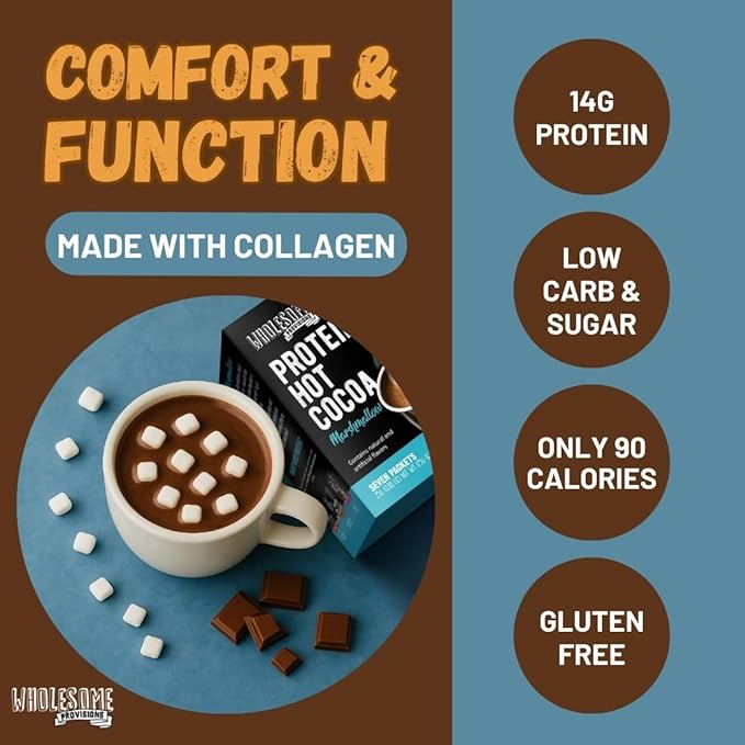 Protein Hot Chocolate, Keto Hot Chocolate Mix, Low Carb Hot Cocoa, 15g Protein, 2g Net Carbs, Low in Sugar, Instant Hot Coco, 7 Individual Macro-Controlled Packages (Marshmallow, 1 Pack)