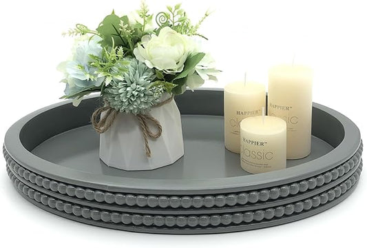 Carah & Cossh Oval Wooden Tray, Modern Decorative 16''x12'', Farmhouse Rustic Serving Tray, Table Centre, Perfect for Storage and Display (Gray)