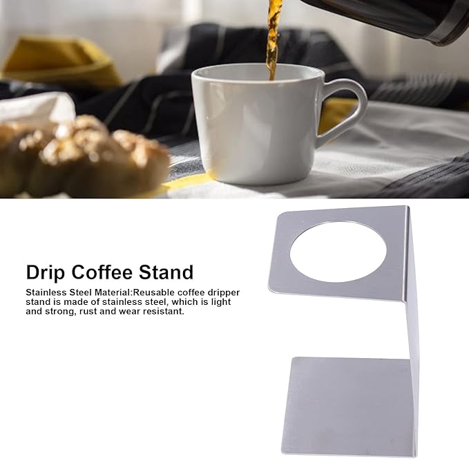 Pour over Coffee Dripper Stand, Samll Size Light Pour over Coffee Holder Stand Metal Reusable for Cafe Household (Brushed stainless steel color model)