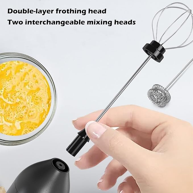 Rechargeable Milk Frother Wand with Stand-Electric Whisk 3 Speed Adjustable,Drink Mixer Handheld with 2 Stainless steel Stirrers,Hand Coffee Frother for Lattes Cappuccino Protein Powder Egg