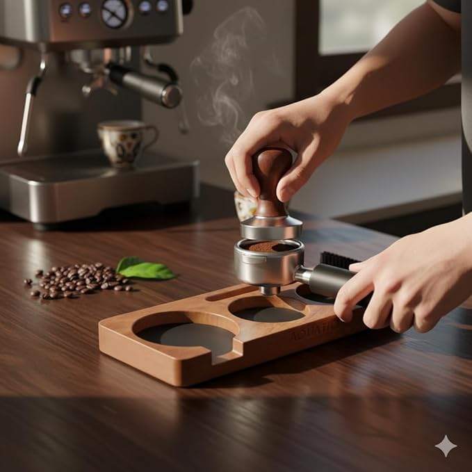 51-58 mm Compact Espresso Tamping Mat - Wooden Coffee Tamping Station - Gift for Espresso Lovers, Accessories for Baristas