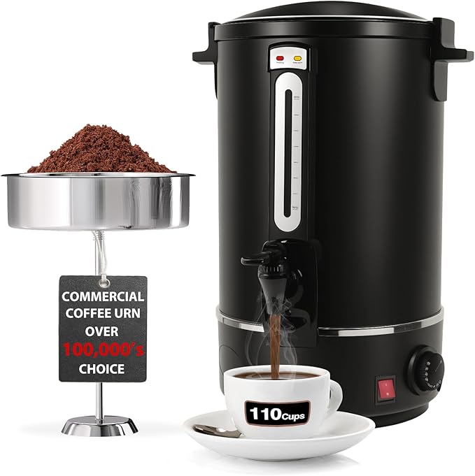 Nalison Commercial Coffee Urn, 110-Cup 16L Fast Brew Stainless Steel Hot Beverage Dispenser ，Electric Hot Water Urn for Wedding, Party, Catering with Easy Cleaning. Black Dispenser (Double Wall)