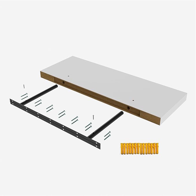 Wall Shelf Set of 2, White Floating Shelves 36 in W x 10 in D x 1 in H, Wooden Floating Wall Shelf with Invisible Brackets for Living Room/Bedroom/Bathroom/Kitchen Storage and Decor