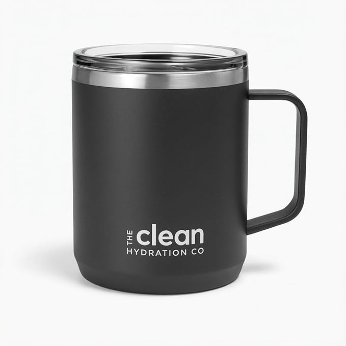 Coffee Mug Travel Mug Insulated 12 Oz | Ceramic Lined Travel Cup with Lid | Reusable Office Mug Double Wall Vacuum Eco-Friendly BPA-Free (Black)