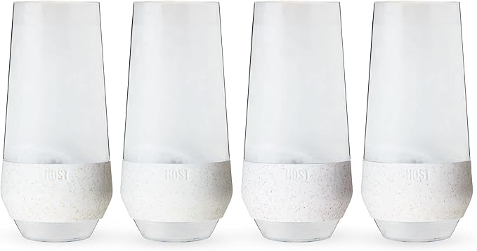 Host Freeze Champagne Flutes, Shatterproof Freezable Double Walled Stemless Sparkling Wine Glasses Drinking Set, Plastic Flutes for Mimosas and Champagne, Gifts for Wine Lovers, 9oz, Set of 4, Glitter