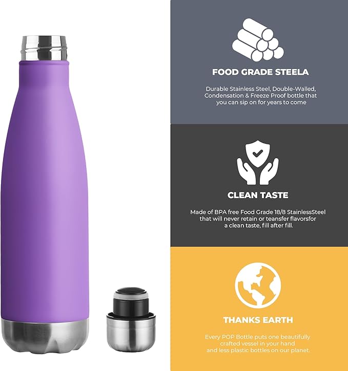 MEWAY 17oz Sport Water Bottle 12 Pack Vacuum Insulated Stainless Steel Leak-Proof Double Wall Cola Shape Water Bottle,Keep Drinks Hot & Cold (Purple,12 Pack)