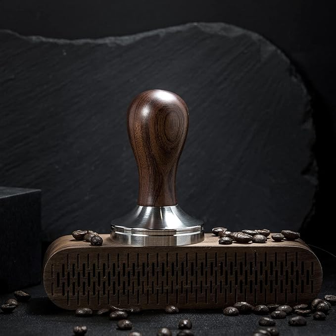 USEAMIE Coffee Tamper Espresso Press with Tamper Mat 304 Stainless Steel Flat Base Wooden Handle for Coffee Grounds Barista Espresso Machines Accessory (51MM)