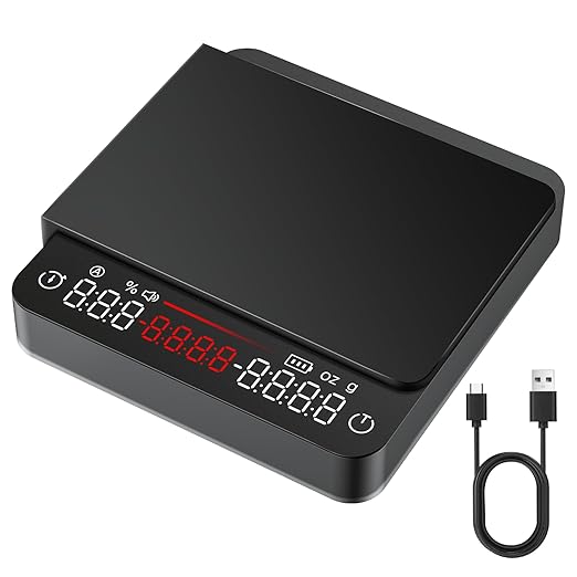 Mini Coffee Scale with Timer, USB-C Rechargeable Espresso Scale 2kg/0.1g High Precision Scale for Espresso & Pour-Over Coffee, Auto Timing, Water Ratio, Portable Digital Coffee Scale (Black)