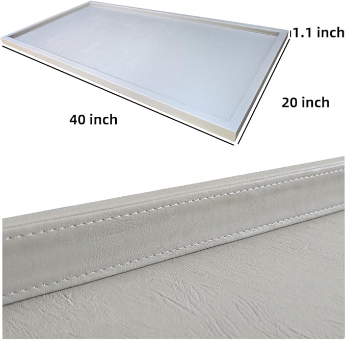 40 x 20 inches High-End Light Luxury Leather Rectangle Oversized Service Tray for Ottoman Tray, Coffee, Food, Family Dinner, Picnic, Party Essentials (Beige, 40 x 20 inch)