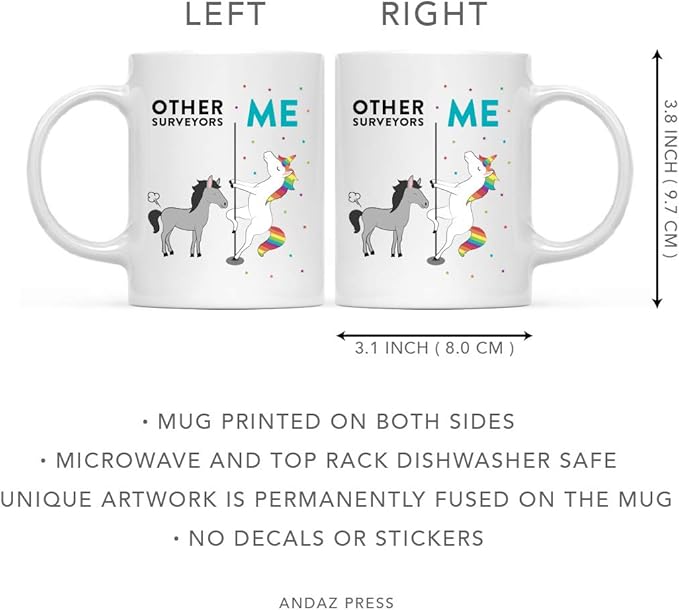 Andaz Press Funny Quirky 11oz. Ceramic Coffee Tea Mug Thank You Gift, Other Surveyors Me, Horse Unicorn, 1-Pack