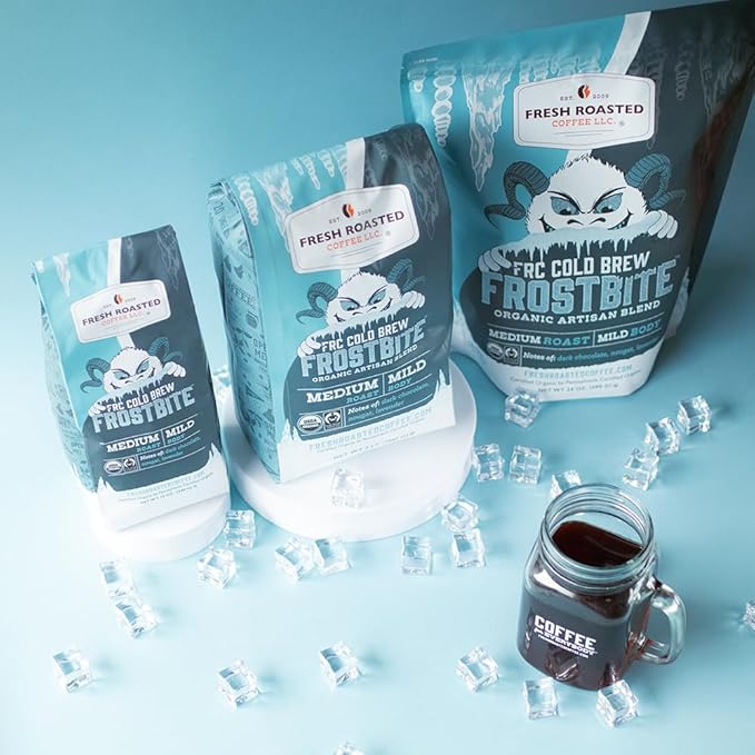 Fresh Roasted Coffee, Organic Frostbite Cold Brew | Mold & Myco 3rd Party Tested, USDA Organic, Kosher | Medium Roast | 12 oz Whole Bean