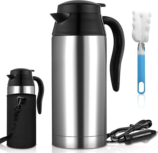 Car Electric Heating Cup 750ml Portable Stainless Steel Travel Mug, Insulated Water Cup, High Efficiency, Double Wall Vacuum Cup Body, High Grade Silicone Sealing Gasket (12V)
