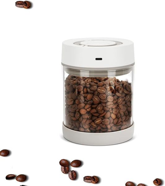 Coffee Bean Storage Container, 600ml Electric Airtight Coffee Canister, Gift for Coffee Lovers, One-Button Operation & Date Tracker Vacuum Canister, Food Storage Container with Borosilicate Glass