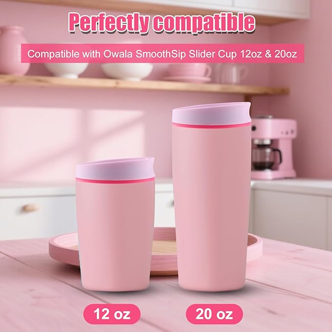 Replacement Lid for Owala SmoothSip Slider 20oz & 12oz, Top Cover Compatible with Owala 24oz Coffee Tumbler, Coffee Travel Mugs Leakproof Accessories, BPA-Free (Light Pink)