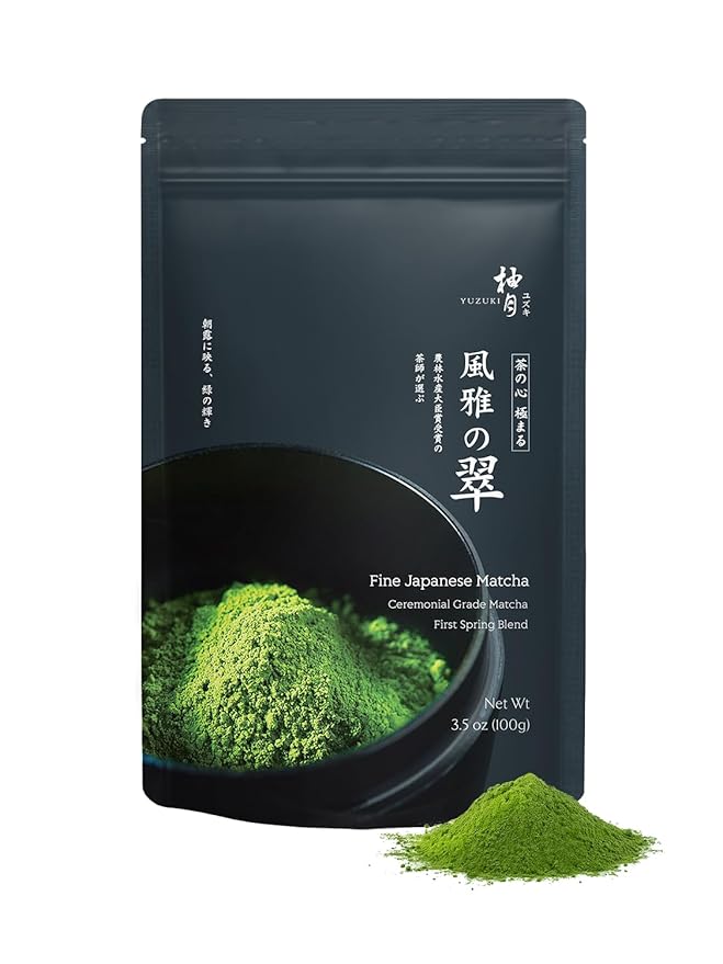 YUZUKI Matcha 100g - Japanese Ceremonial Grade Matcha Green Tea Powder- First Harvest - Product of Japan, Uji Kyoto - Zero Sugar - USDA and JAS Certified (3.5 oz)